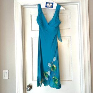 BCBG Maxazria Embroidered Flowers Halter Dress Blue Size 4